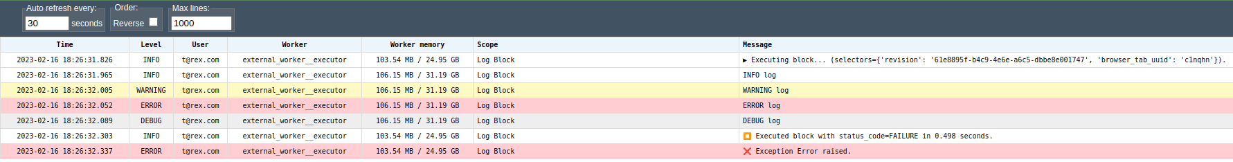 Logging Display