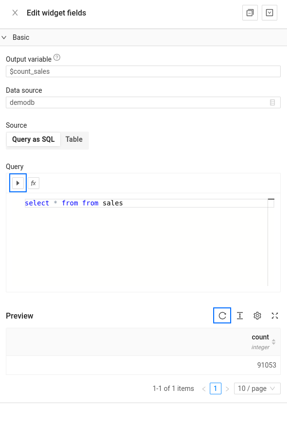 Widget query config